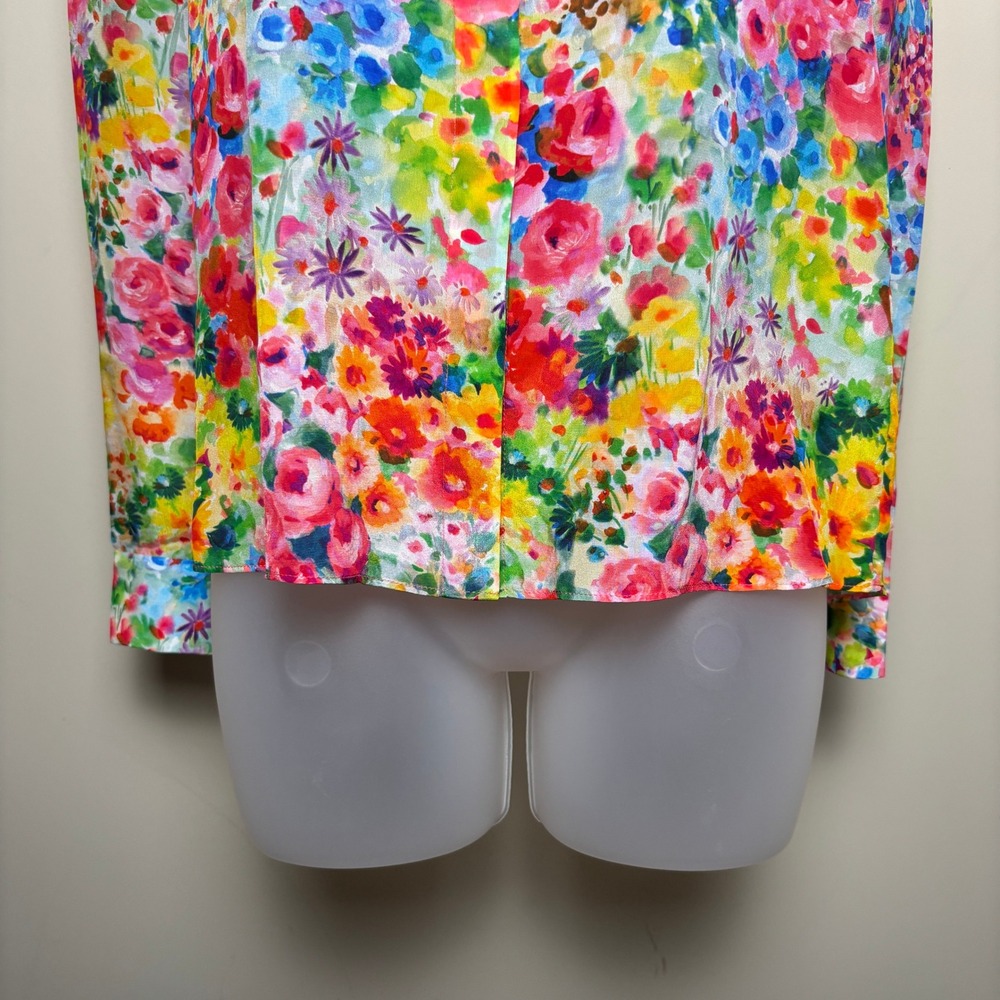Alice Olivia Multicolor Silk Garden Floral Long Sleeve Button Up Shirt Womens XS - Picture 3 of 9
